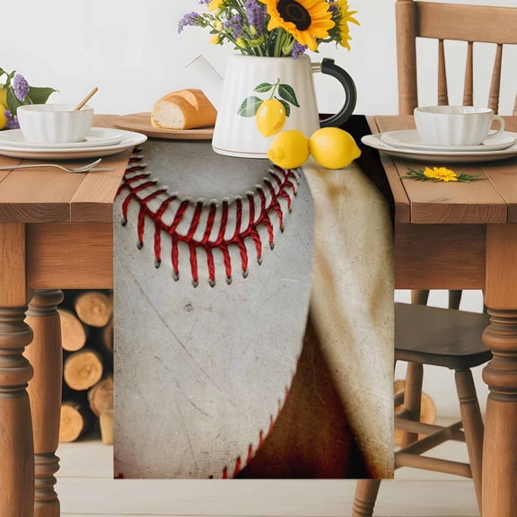 Vintage Baseball with Wooden Bat Table Runner 36 Inches Long, American Sports Table Runners Tabletop Scarf Kitchen Dining Tables Decoration for Home Party Indoor Outdoor