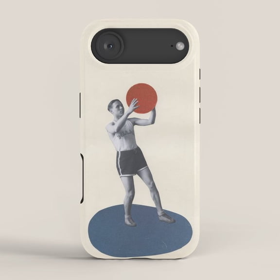 Vintage Basketball Player with Red Ball and Blue Oval Tough Phone Case for Select Apple iPhone 11-17 Models