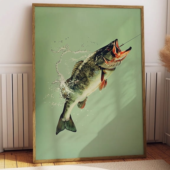 Vintage Bass Fishing Poster Art Cabin Wall Decor Outdoor Sports Angler Fisherman Illustration Father'S Day Gift Dad UNFRAMED PAPER POSTER, Home Decor, Vintage Gift, Living Room Dercor