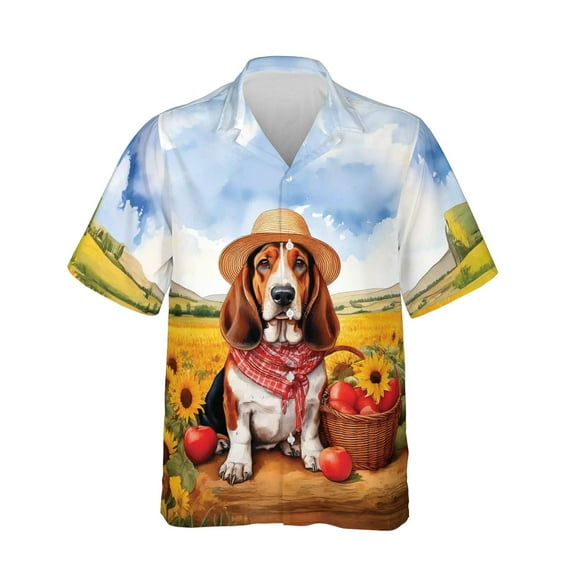 Vintage Basset Hound Says Hello Mother's Day Summer Sunflower Field Hawaiian Shirt Breathable Summer Unisex Merch Bassets Dog Breed Lovers Gifts Idea - 12005