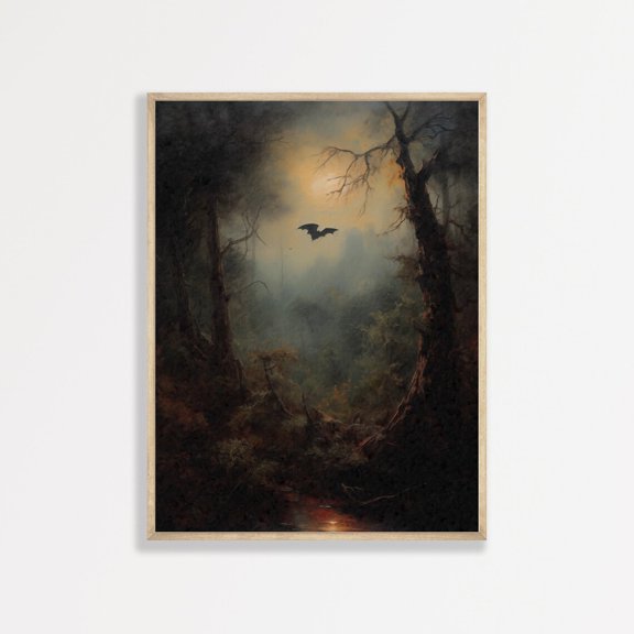 Vintage Bat Wall Art Forest Landscape Moody Poster