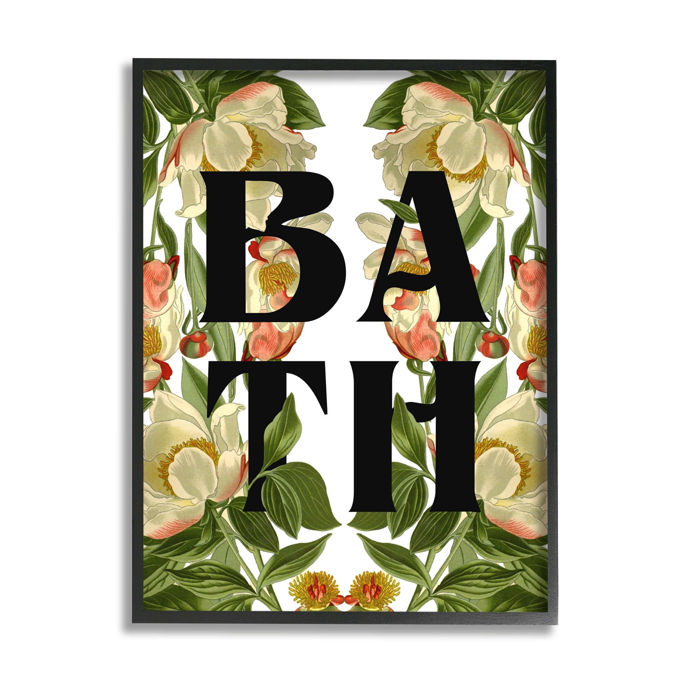 Vintage Bath Flower Blooms Botanical & Floral Graphic Art Black Framed Art Print Wall Art