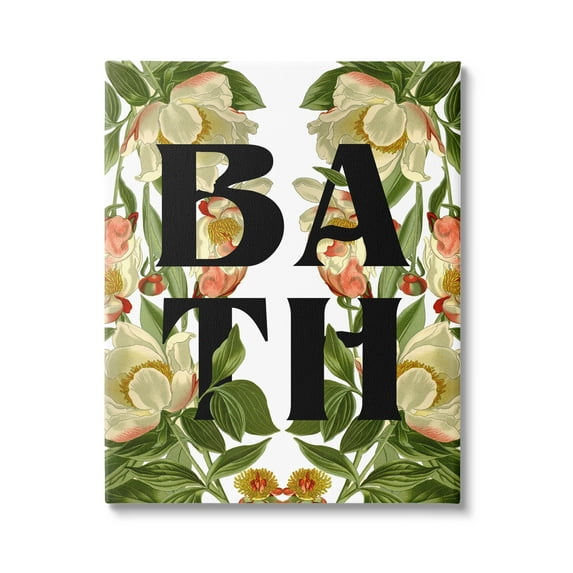 Vintage Bath Flower Blooms Botanical & Floral Graphic Art Gallery Wrapped Canvas Print Wall Art
