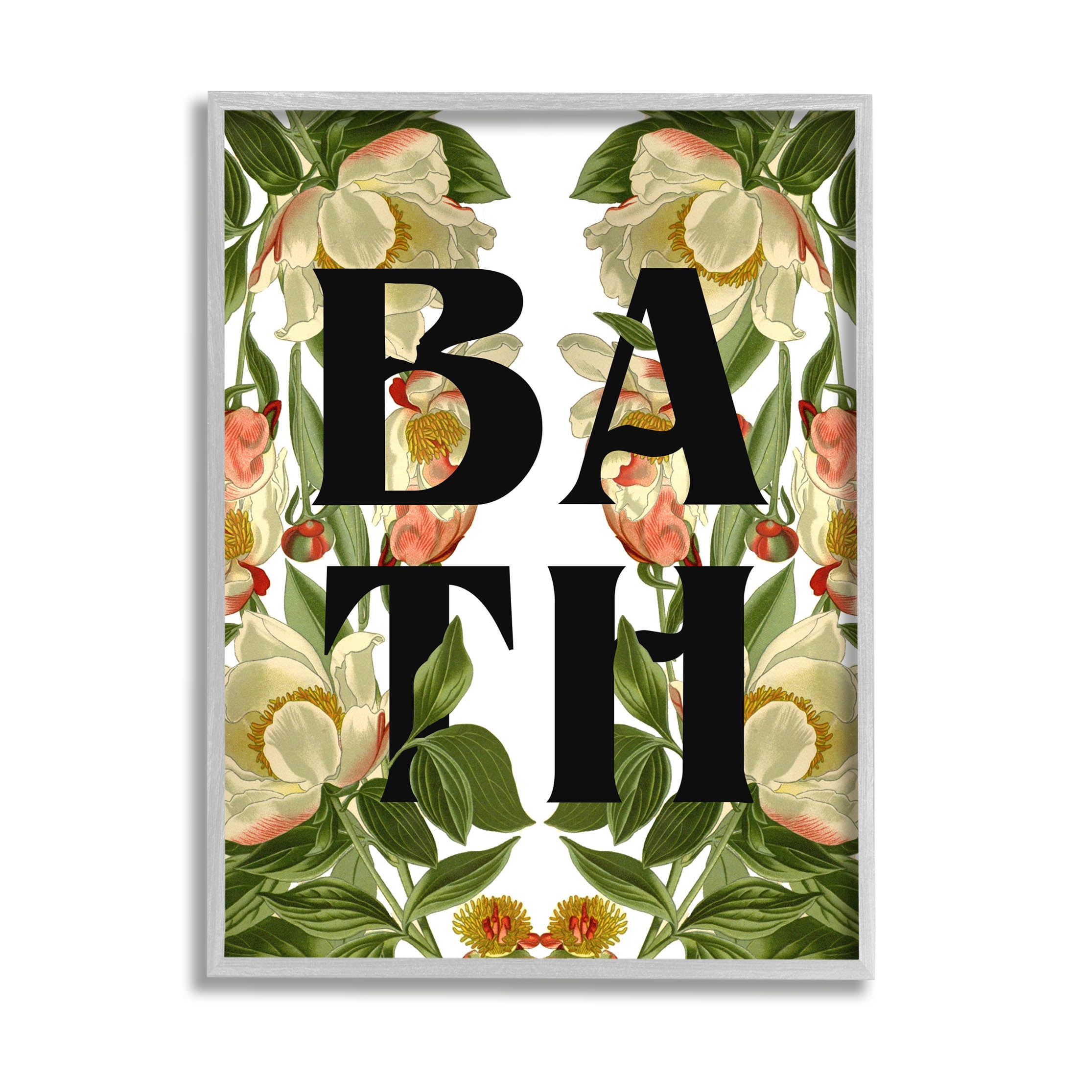 Vintage Bath Flower Blooms Botanical & Floral Graphic Art Gray Framed Art Print Wall Art