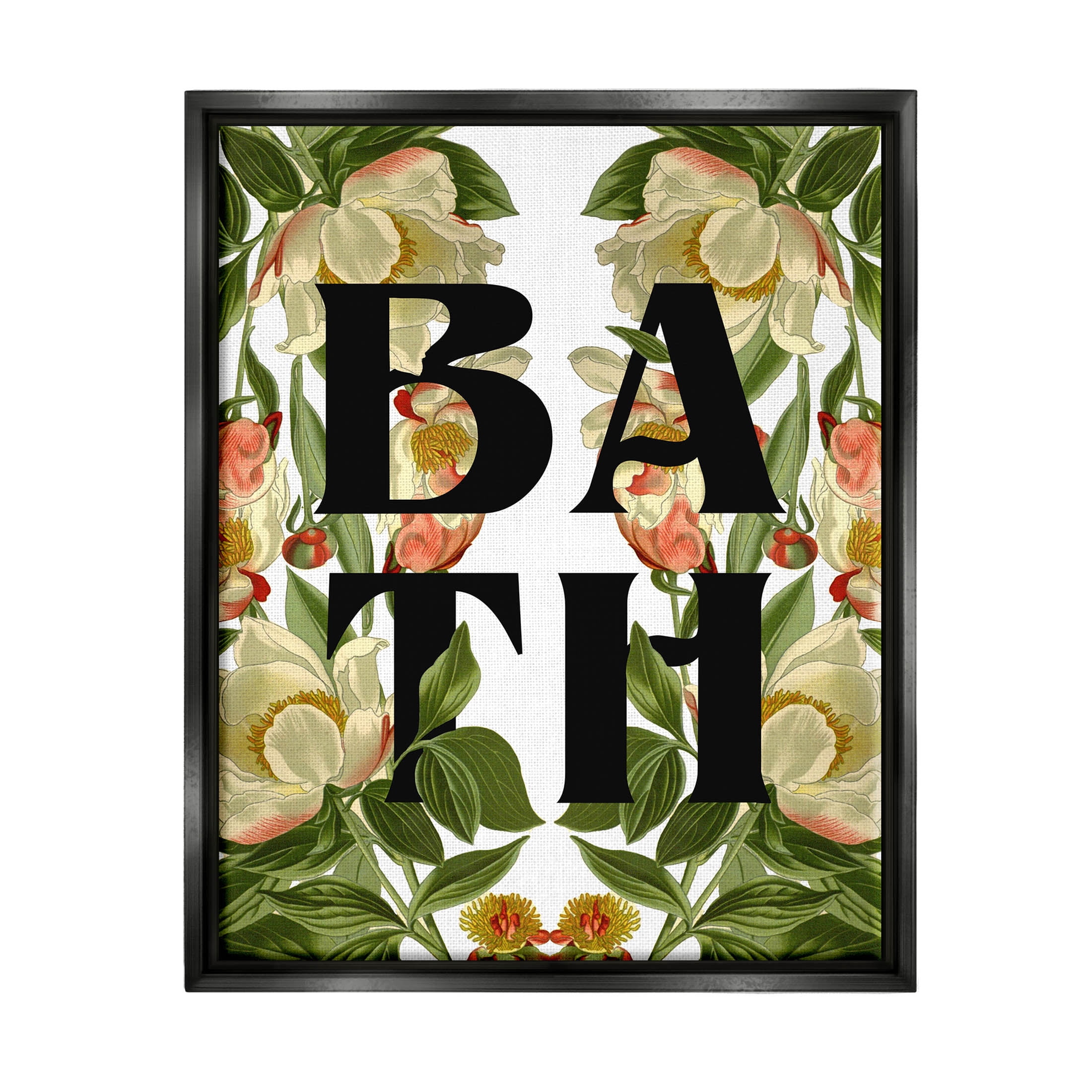 Vintage Bath Flower Blooms Botanical & Floral Graphic Art Jet Black Framed Art Print Wall Art