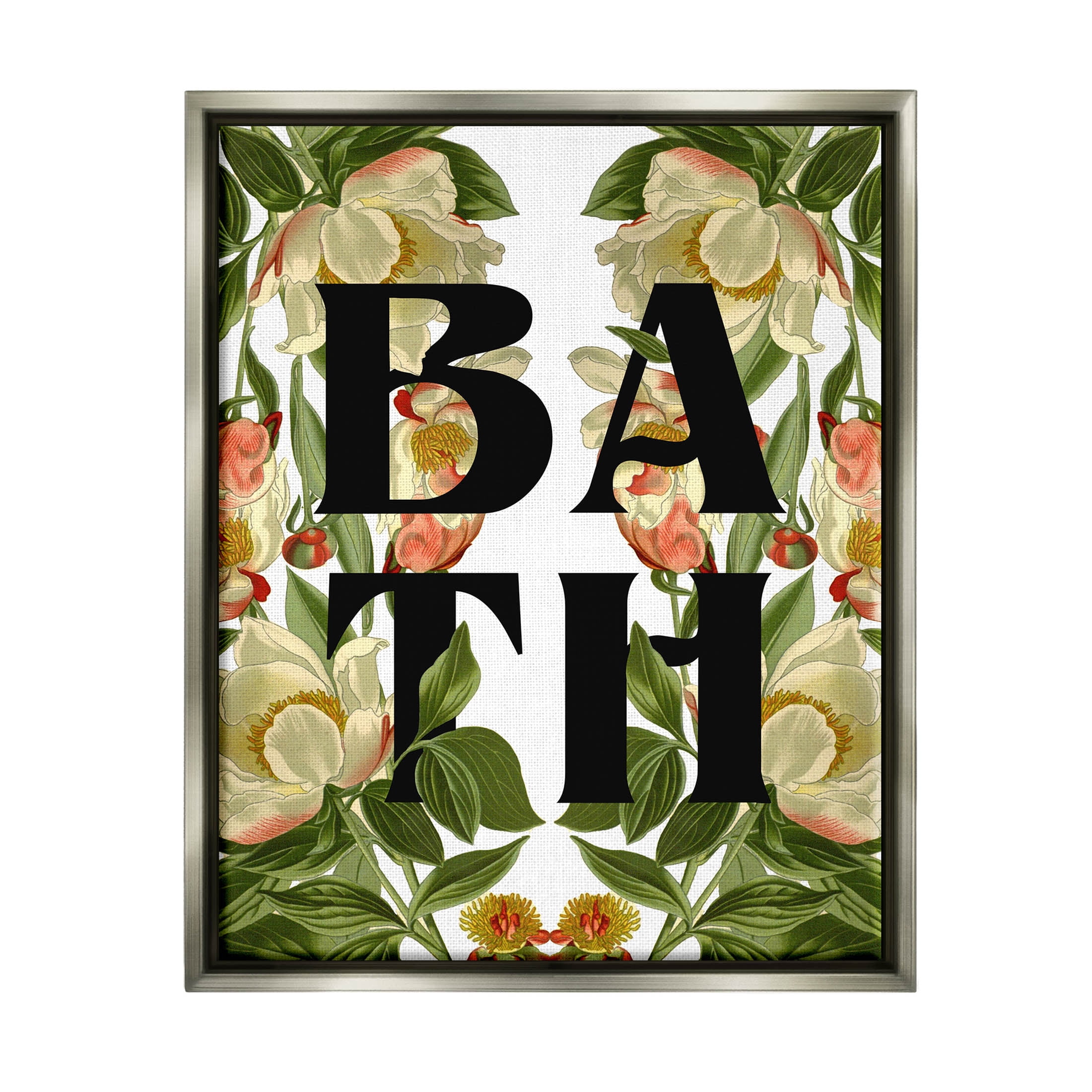 Vintage Bath Flower Blooms Botanical & Floral Graphic Art Luster Gray Framed Art Print Wall Art