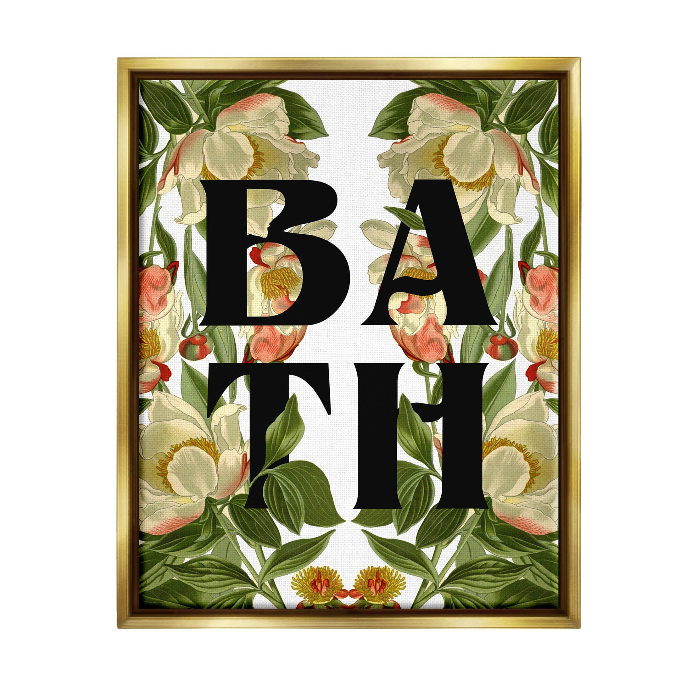 Vintage Bath Flower Blooms Botanical & Floral Graphic Art Metallic Gold Framed Art Print Wall Art