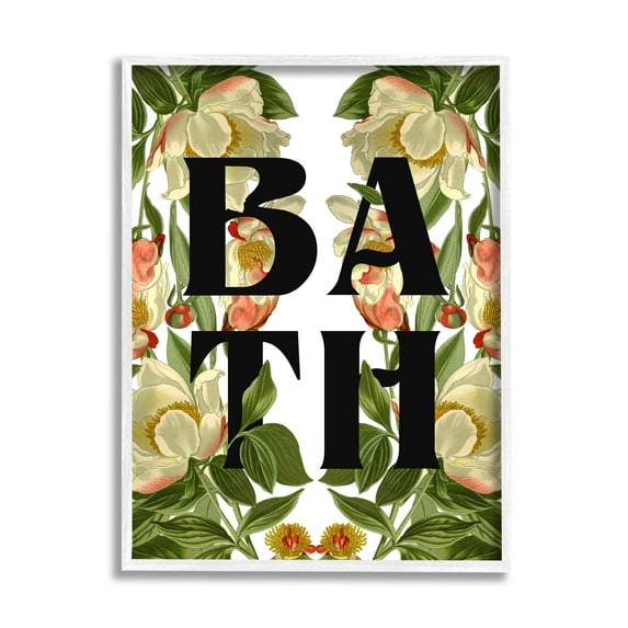 Vintage Bath Flower Blooms Botanical & Floral Graphic Art White Framed Art Print Wall Art