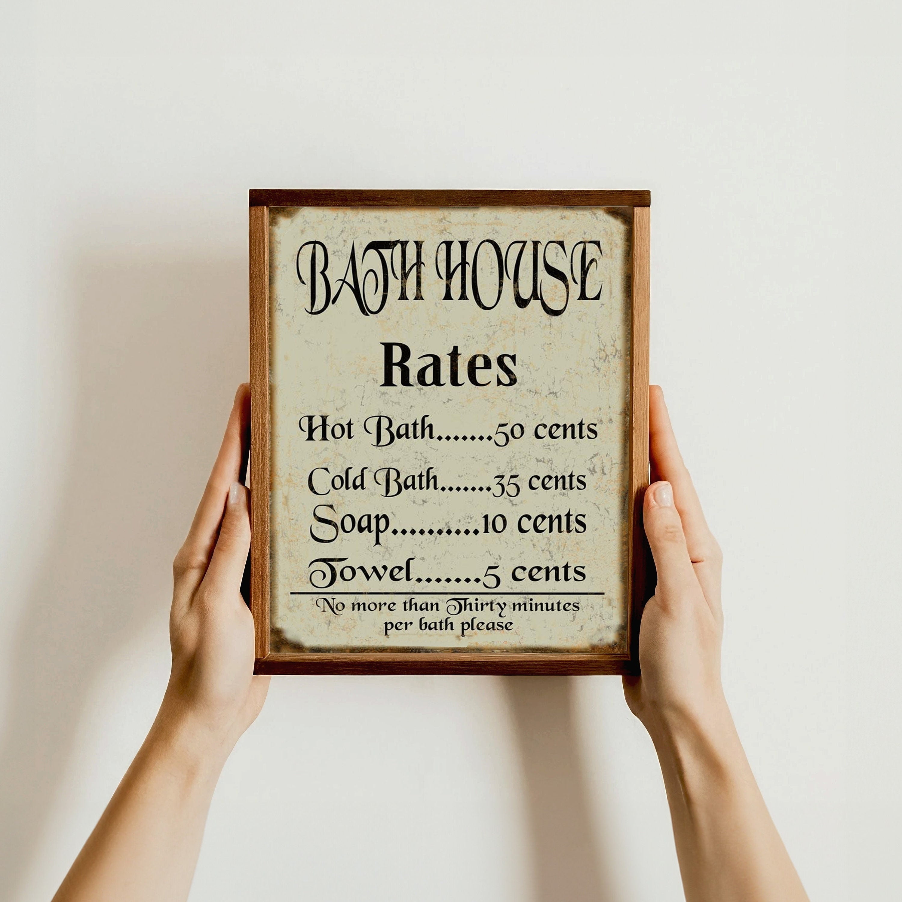 Vintage Bath House Rates Sign, Rustic Bathroom Decor, Antique Bath Sign — free download