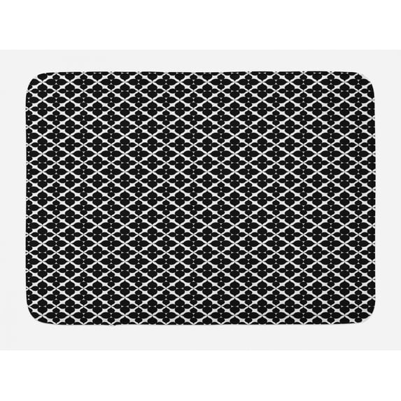 Vintage Bath Mat, Monochrome Pattern with Geometry Inspired Symmetric Victorian Motif, Plush Bathroom Decor Mat with Non Slip Backing, 29.5" X 17.5", Charcoal Grey and White, by Ambesonne