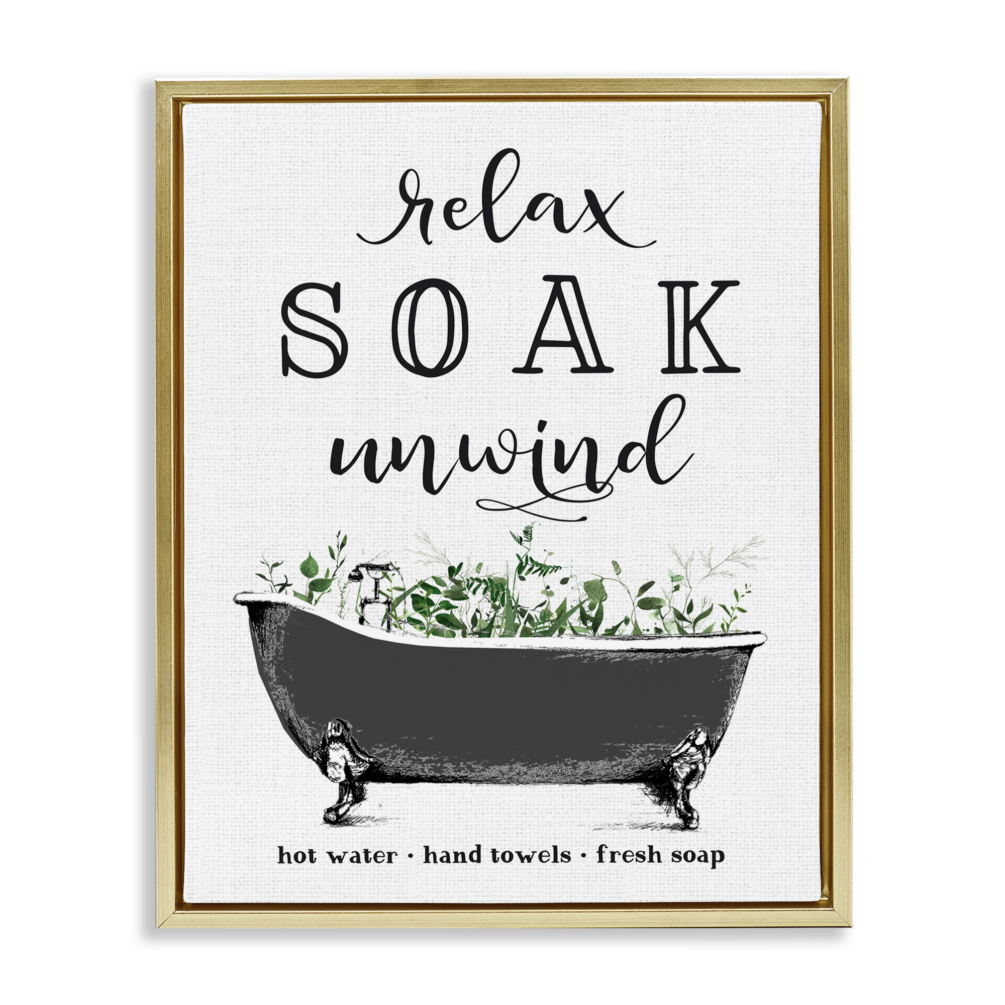 Vintage Bathing Reminders Gold Framed Floater Canvas Wall Art, design by Lettered and Lined