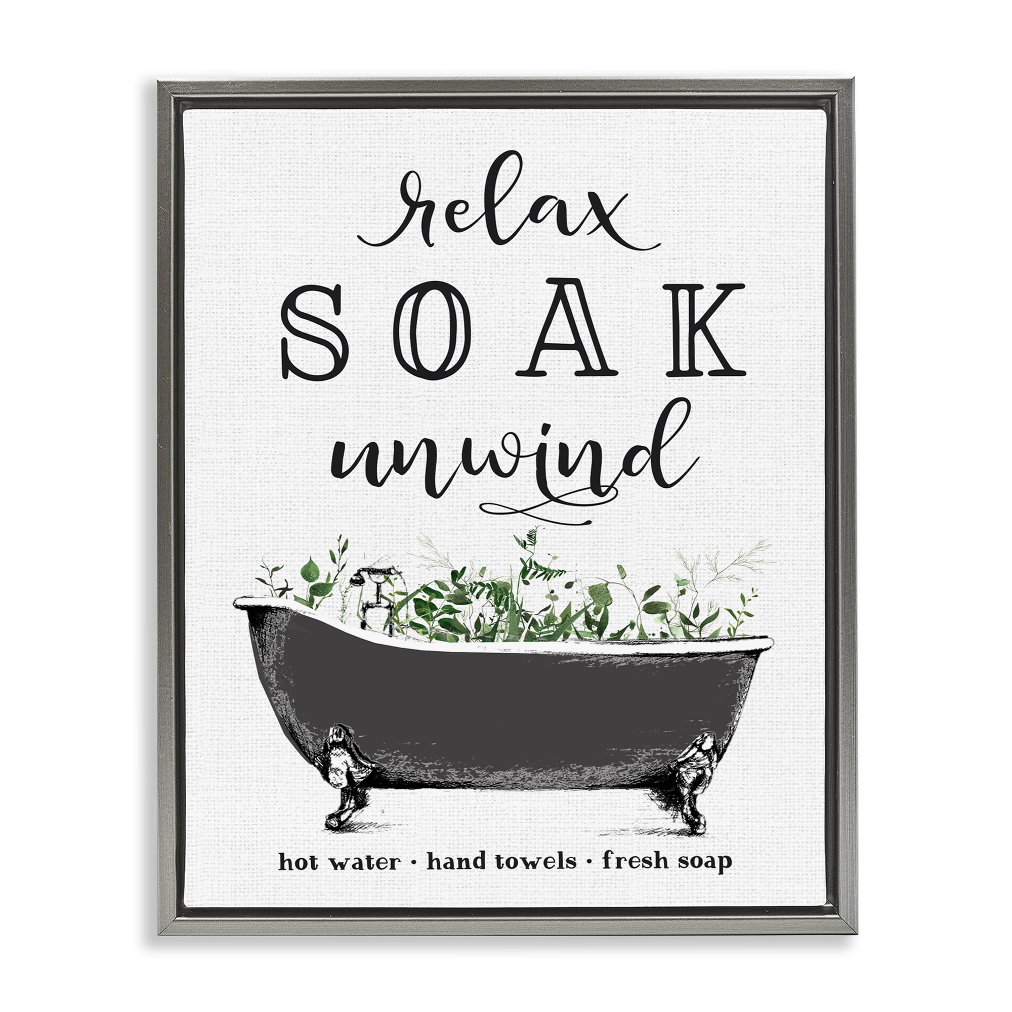 Vintage Bathing Reminders Gray Framed Floater Canvas Wall Art, design by Lettered and Lined