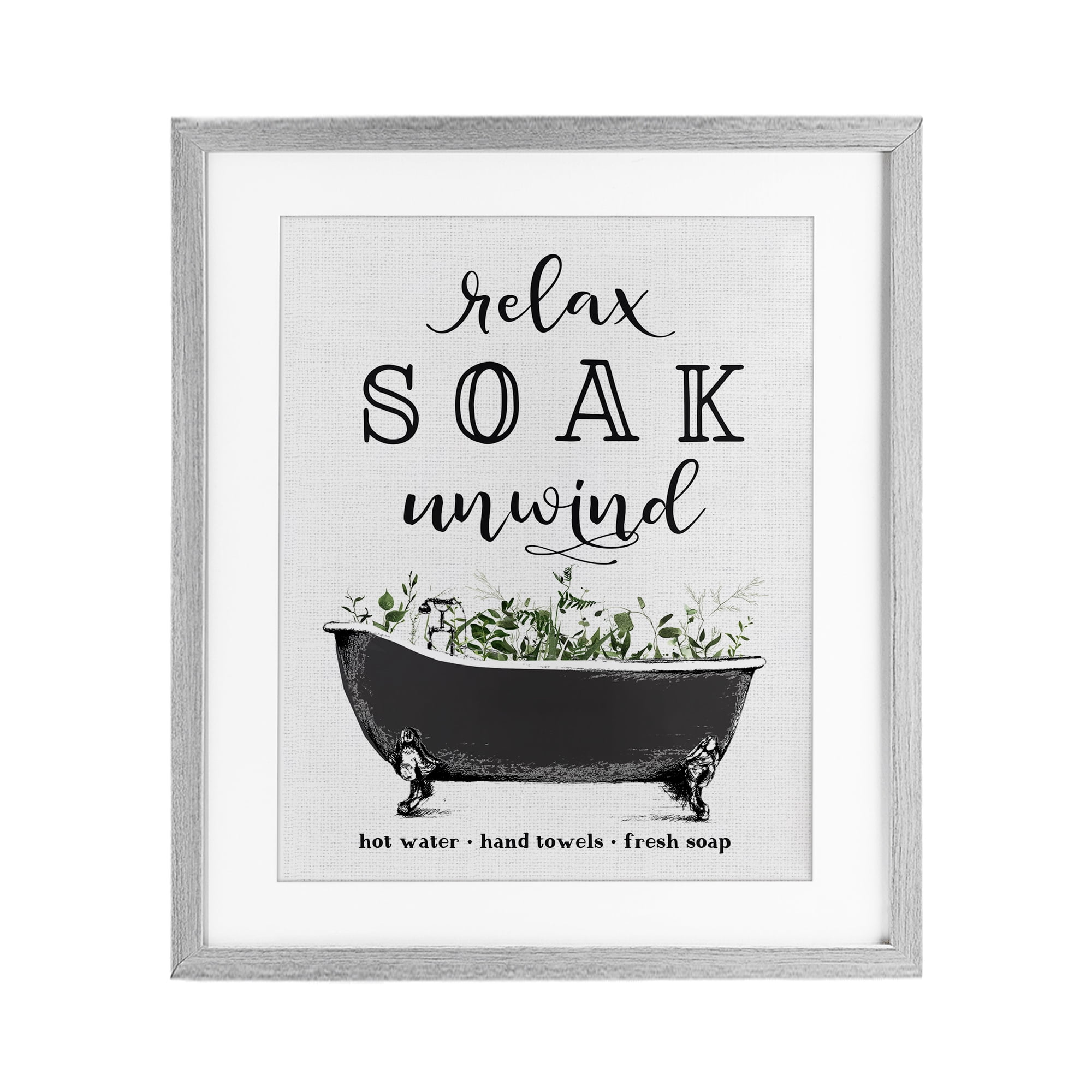Vintage Bathing Reminders Gray Framed Print Under Glass, design by Lettered and Lined