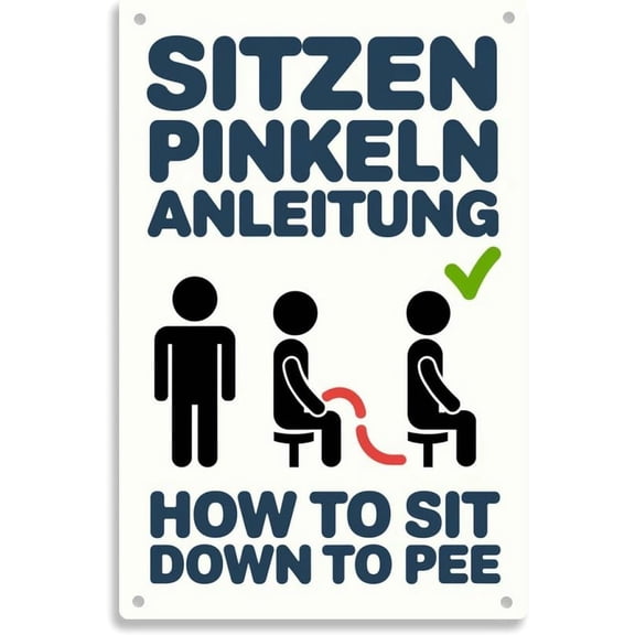 Vintage Bathroom Etiquette Metal Tin Sign, Sit Down To Pee Wall Decor, 8 x 12 Inch, Easy to Hang, Indoor Outdoor Restroom Garage Home Decoration