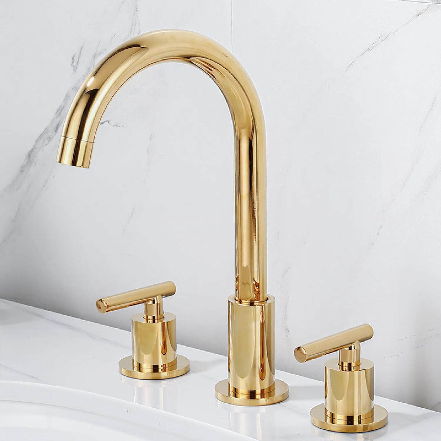 Vintage Bathroom Faucet, 360 Degree Swivel Spout Bathroom Sink Faucet, Bathroom Vanity Faucets Three Hole, Brass Faucet Bathroom, Double Handles Bathroom Sink Faucet, Gold