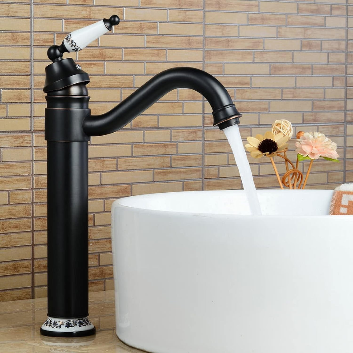 Vintage Bathroom Faucet, 360° Swivel Bathroom Sink Faucet, Antique Brass, Single Handle Bathroom Faucet, Cold/Hot Water Basin Tap, Black