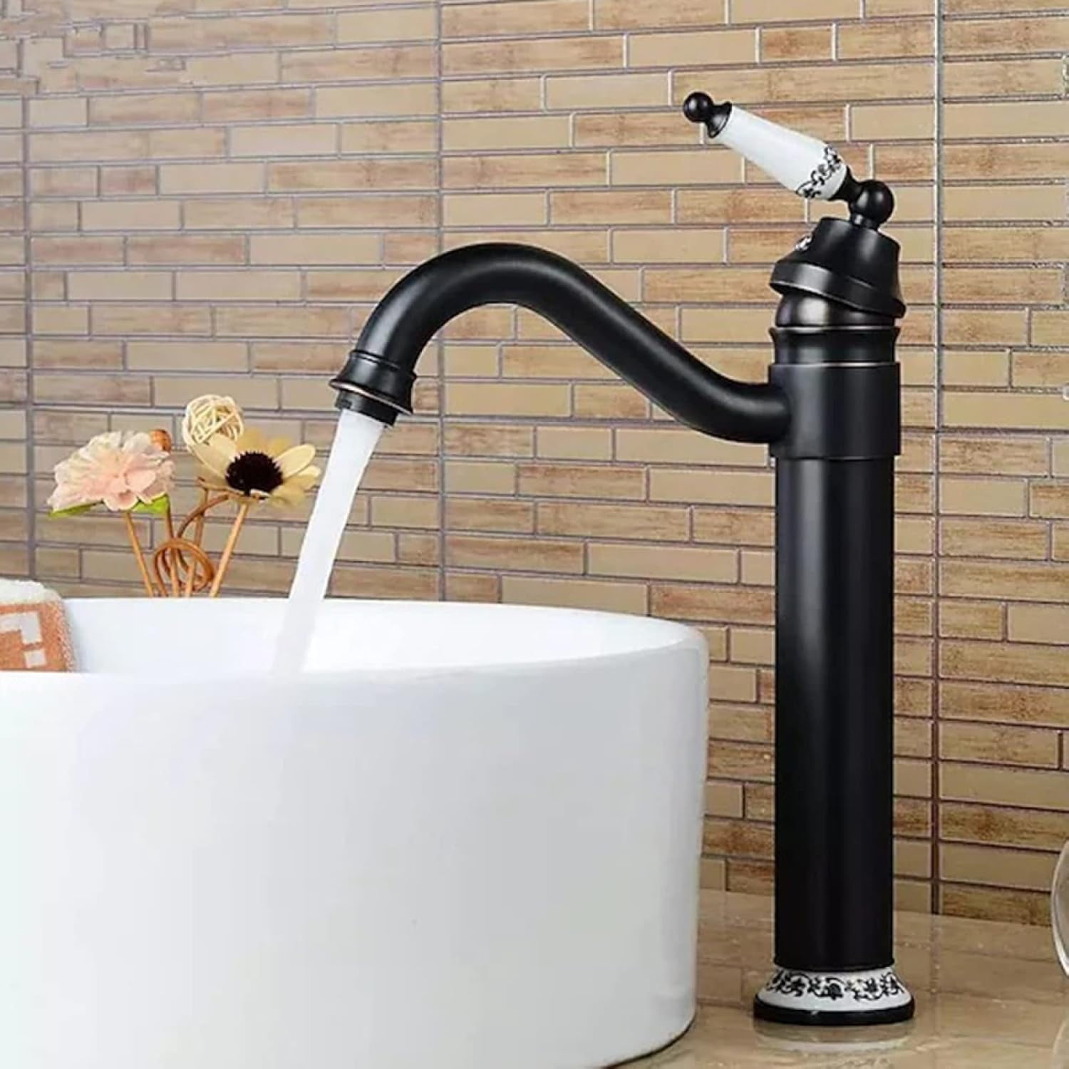 Vintage Bathroom Faucet, 360° Swivel Bathroom Vanity Faucet, Cold Hot Mixer Vintage Vanity Tap, Bathroom Sink Faucet Single Handle, Black