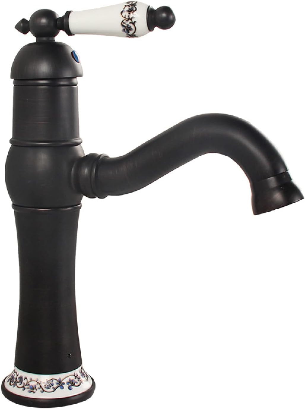 Vintage Bathroom Faucet, 360 Swivel Spout Antique Brass, Cold Hot Mixer Vintage Vanity Tap, Single Handle 1 Hole Bathroom Sink Faucet, Black B