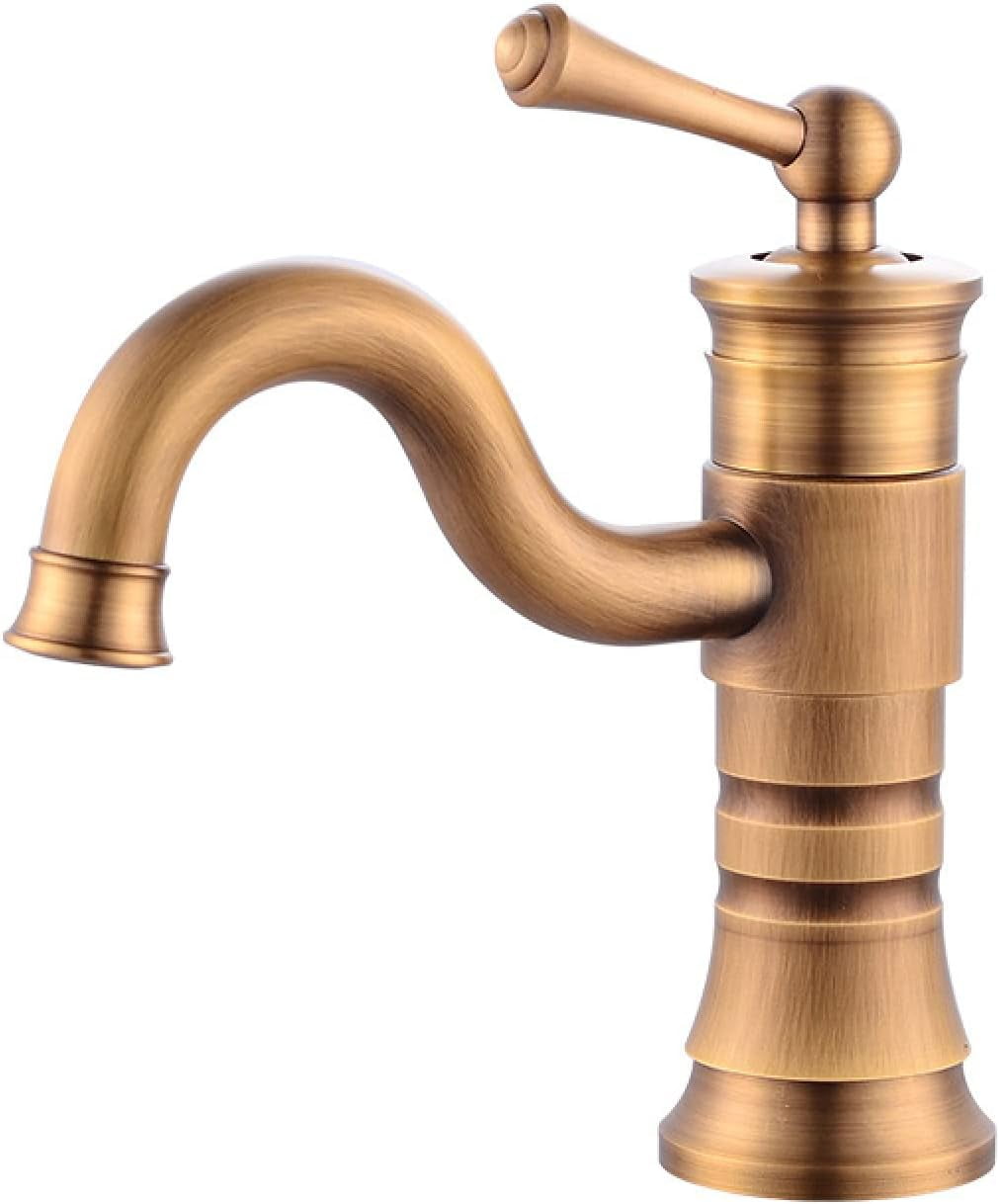 Vintage Bathroom Faucet 360 Swivel Spout Antique Brass, Cold Hot Mixer Vintage Vanity Tap, Single Handle 1 Hole Bathroom Sink Faucet, Medium