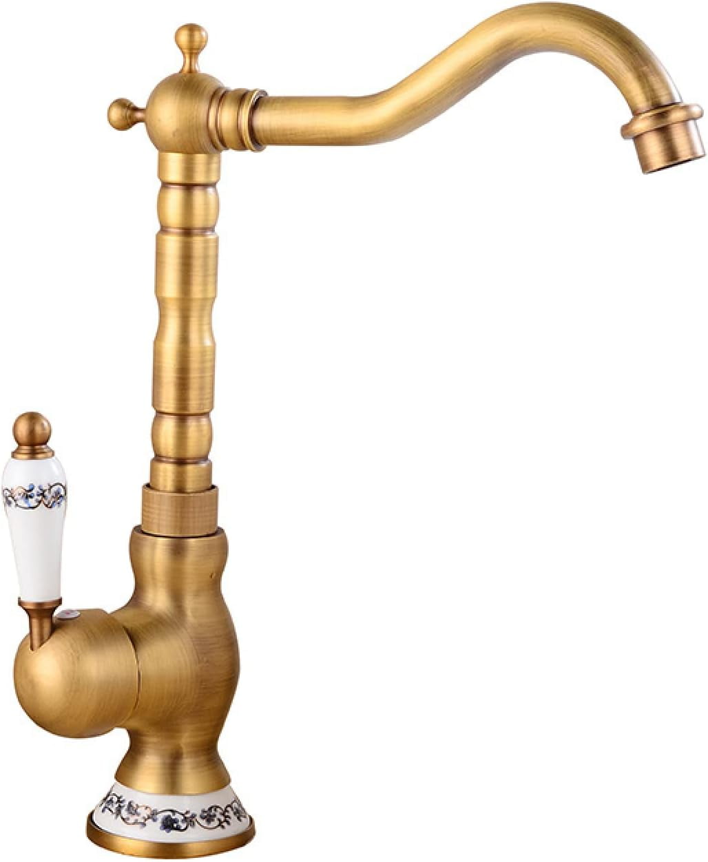 Vintage Bathroom Faucet Antique, 360 Swivel Spout Antique Brass, Cold Hot Mixer Vintage Vanity Tap, Single Handle 1 Hole Bathroom Sink Faucet, B