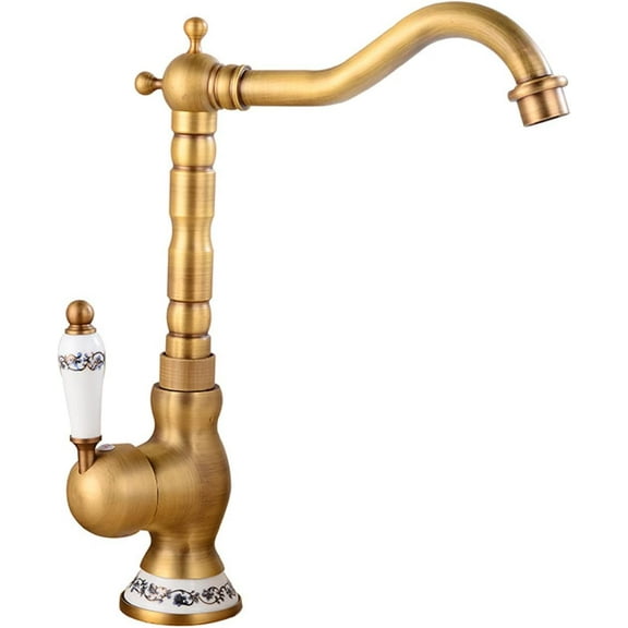 Vintage Bathroom Faucet Antique, 360 Swivel Spout Antique Brass, Cold Hot Mixer Vintage Vanity Tap, Single Handle 1 Hole Bathroom Sink Faucet, B