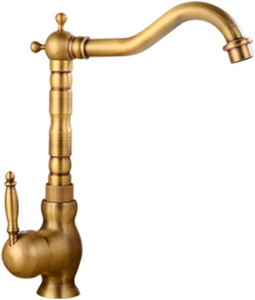 Vintage Bathroom Faucet Antique, 360 Swivel Spout Antique Brass, Cold Hot Mixer Vintage Vanity Tap, Single Handle 1 Hole Bathroom Sink Faucet, B
