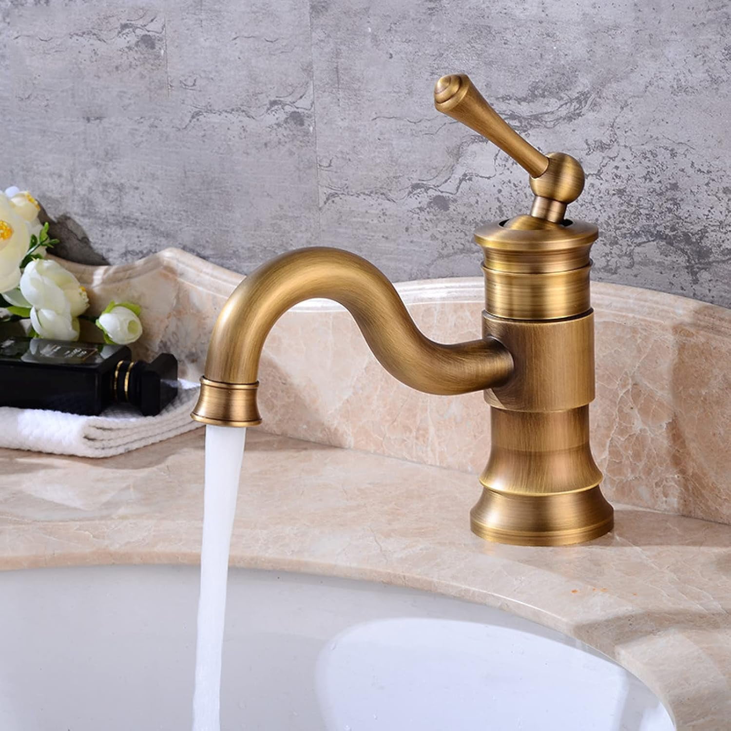 Vintage Bathroom Faucet Antique, 360 Swivel Spout Antique Brass, Cold Hot Mixer Vintage Vanity Tap, Single Handle Bathroom Sink Faucet, High