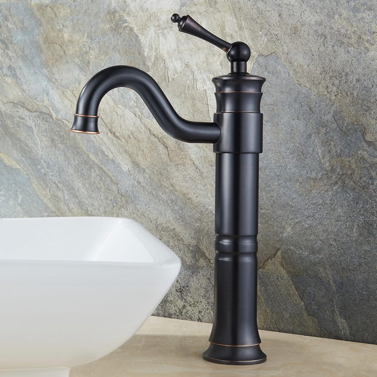 Vintage Bathroom Faucet Black, Antique Brass Bathroom Sink Faucet, Cold/Hot Water Basin Tap Single Hole, Single Handle Bathroom Faucet, C