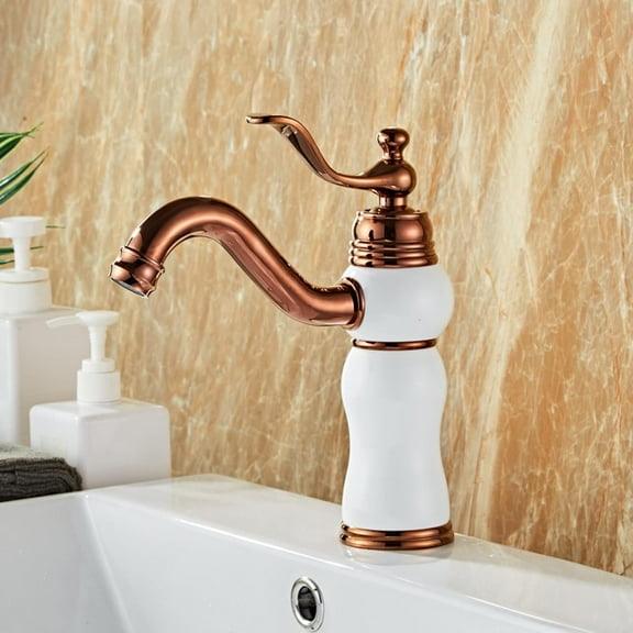 Vintage Bathroom Faucet, Brass Sink Faucet Bathroom, Sink Faucet Hot and Cold Mix Tap, Bathroom Sink Faucet Single Handle, White Gold, High