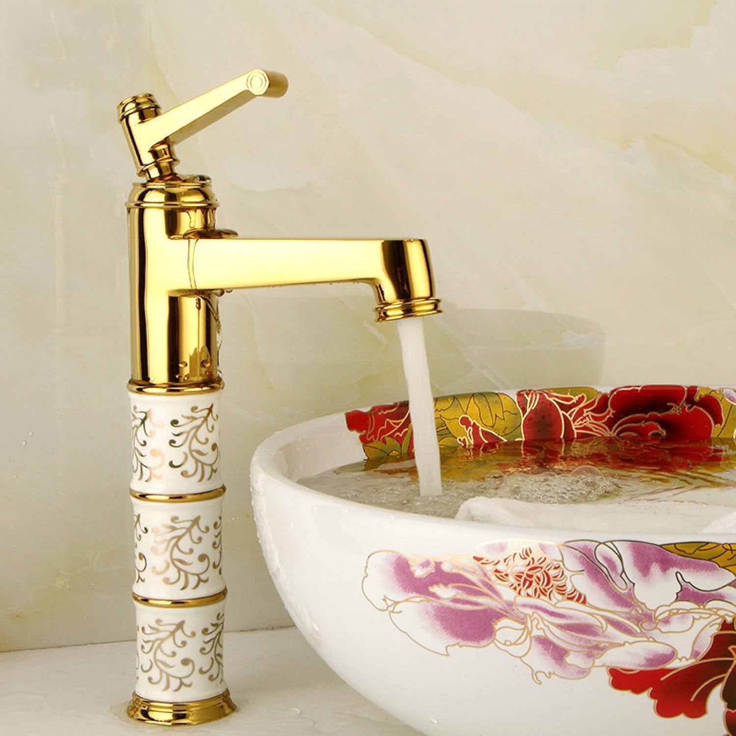 Vintage Bathroom Faucet, Cold Hot Mixer Vintage Vanity Tap, Antique Brass Bathroom Sink Faucet, Single Handle Bathroom Sink Faucet, Gold, High
