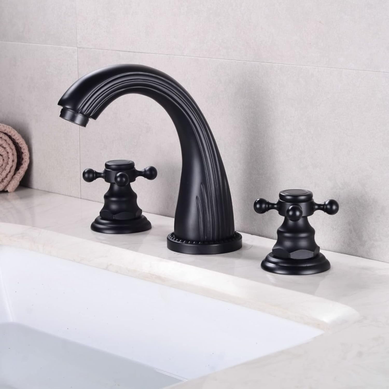 Vintage Bathroom Faucet, Hot and Cold Water Faucet, Brass Bathroom Faucet, 2 Handle Bathroom Faucet, Faucet for Bathroom Sink 3 Hole, Cross Handle Bathroom Faucet, Black
