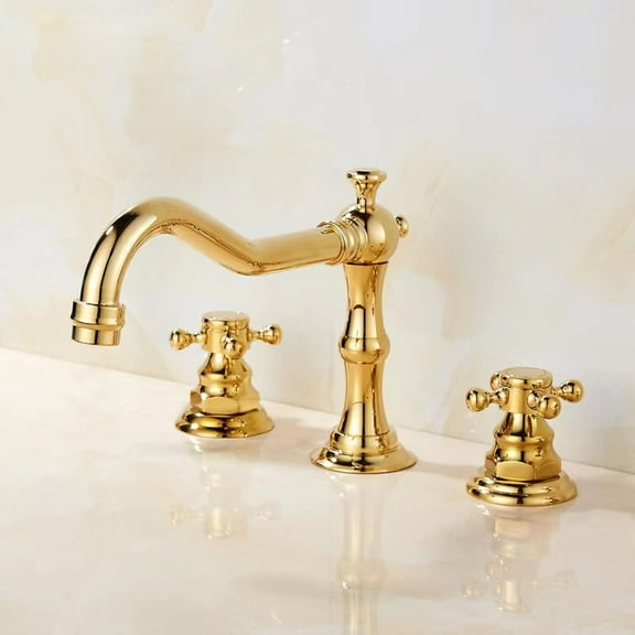 Vintage Bathroom Faucet, Hot and Cold Water Faucet, Brass Bathroom Faucet, 2 Handle Bathroom Faucet, Faucet for Bathroom Sink 3 Hole, Cross Handle Bathroom Faucet, Gold