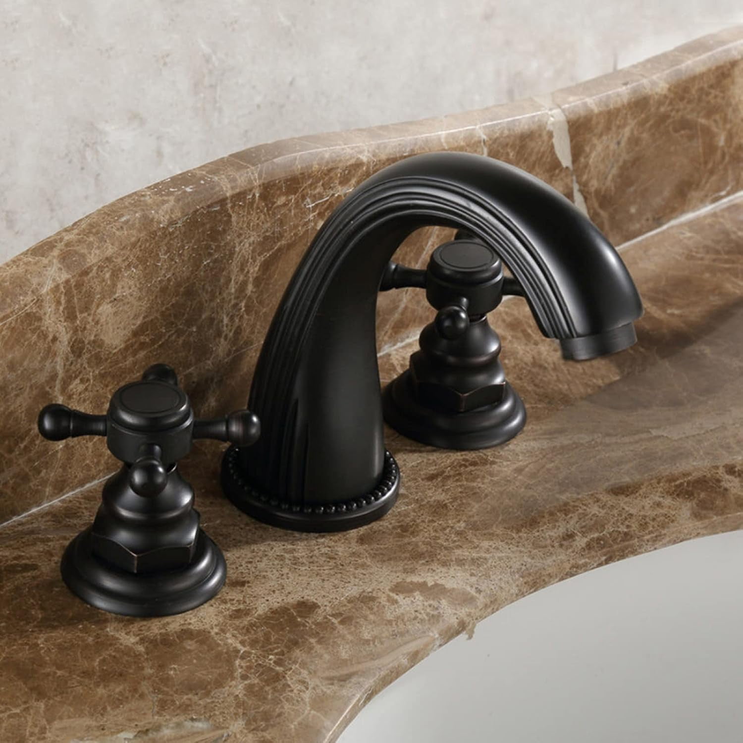 Vintage Bathroom Faucet, Hot and Cold Water Faucet, Brass Bathroom Faucet, 2 Handle Bathroom Faucet, Faucet for Bathroom Sink 3 Hole, Cross Handle Bathroom Faucet, Black