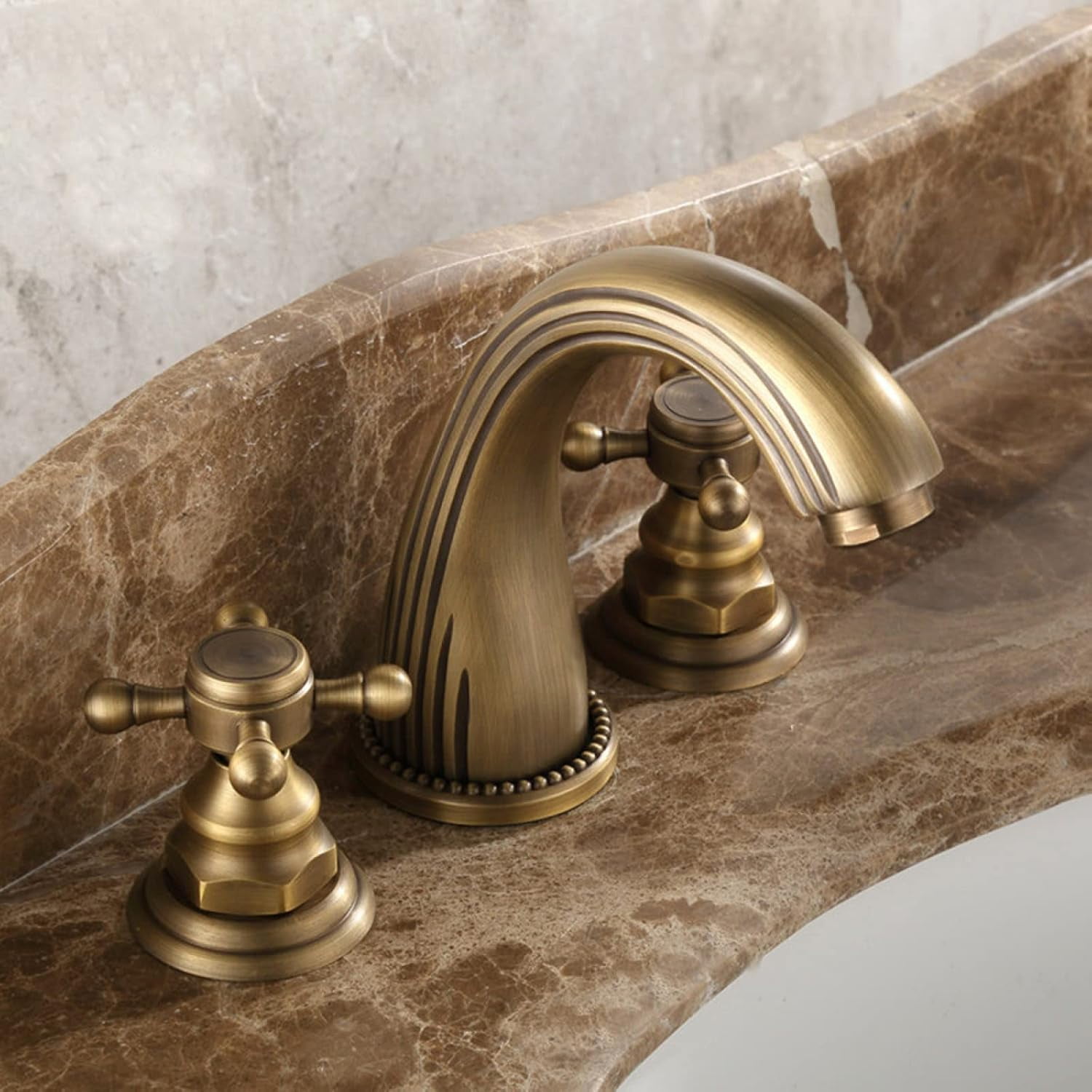 Vintage Bathroom Faucet, Hot and Cold Water Faucet, Brass Bathroom Faucet, 2 Handle Bathroom Faucet, Faucet for Bathroom Sink 3 Hole, Cross Handle Bathroom Faucet, Black