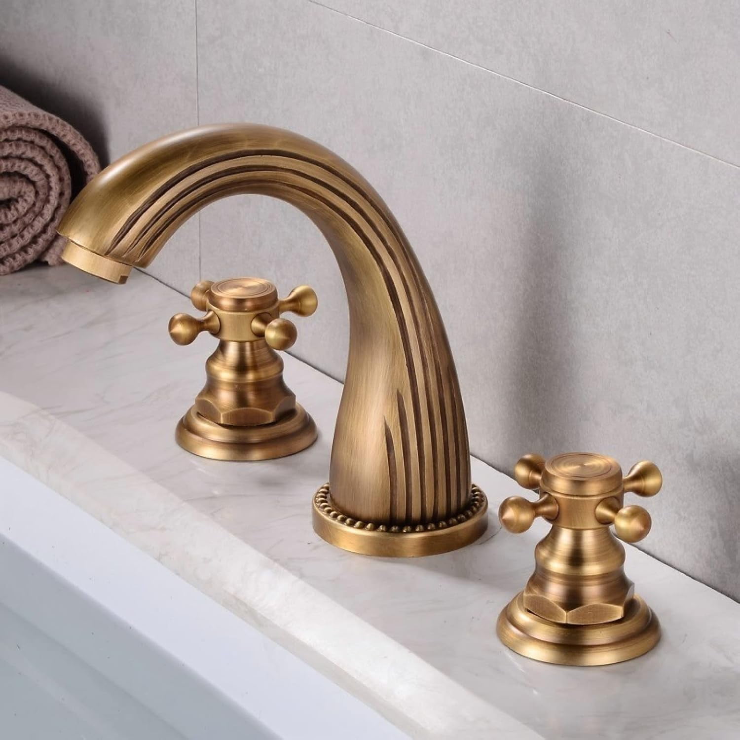 Vintage Bathroom Faucet, Hot and Cold Water Faucet, Brass Bathroom Faucet, 2 Handle Bathroom Faucet, Faucet for Bathroom Sink 3 Hole, Cross Handle Bathroom Faucet, Black
