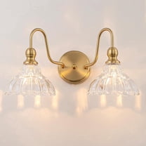 SineRise Vintage Farmhouse 2-Light Brass Wall Sconce, Flower Glass Shade, Bulbs Not Incl, E12 Base, Bathroom Mirror Front Light Fixture