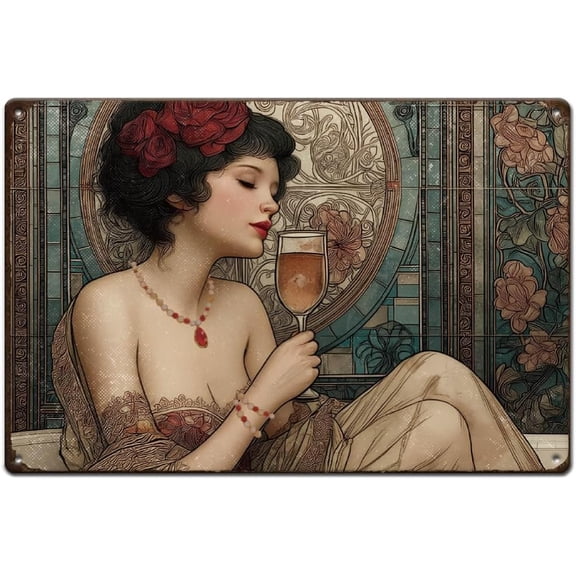 Vintage Bathroom Metal Signs Victorian Funky Woman Tin Sign Beautifyl Girl in Bathtub Wall Plaques Funny Iron Poster for Man Cave Bathroom