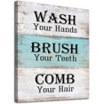 thumbnail image 1 of Vintage Bathroom Rules Wall Art Farmhouse Canvas Wall Decor Blue White Wooden Board Framed Canvas Picture Prints Signs Wash Your Hands Family Rules for Bathroom Laundry Room Wall Decor 12x16 Inch, 1 of 6