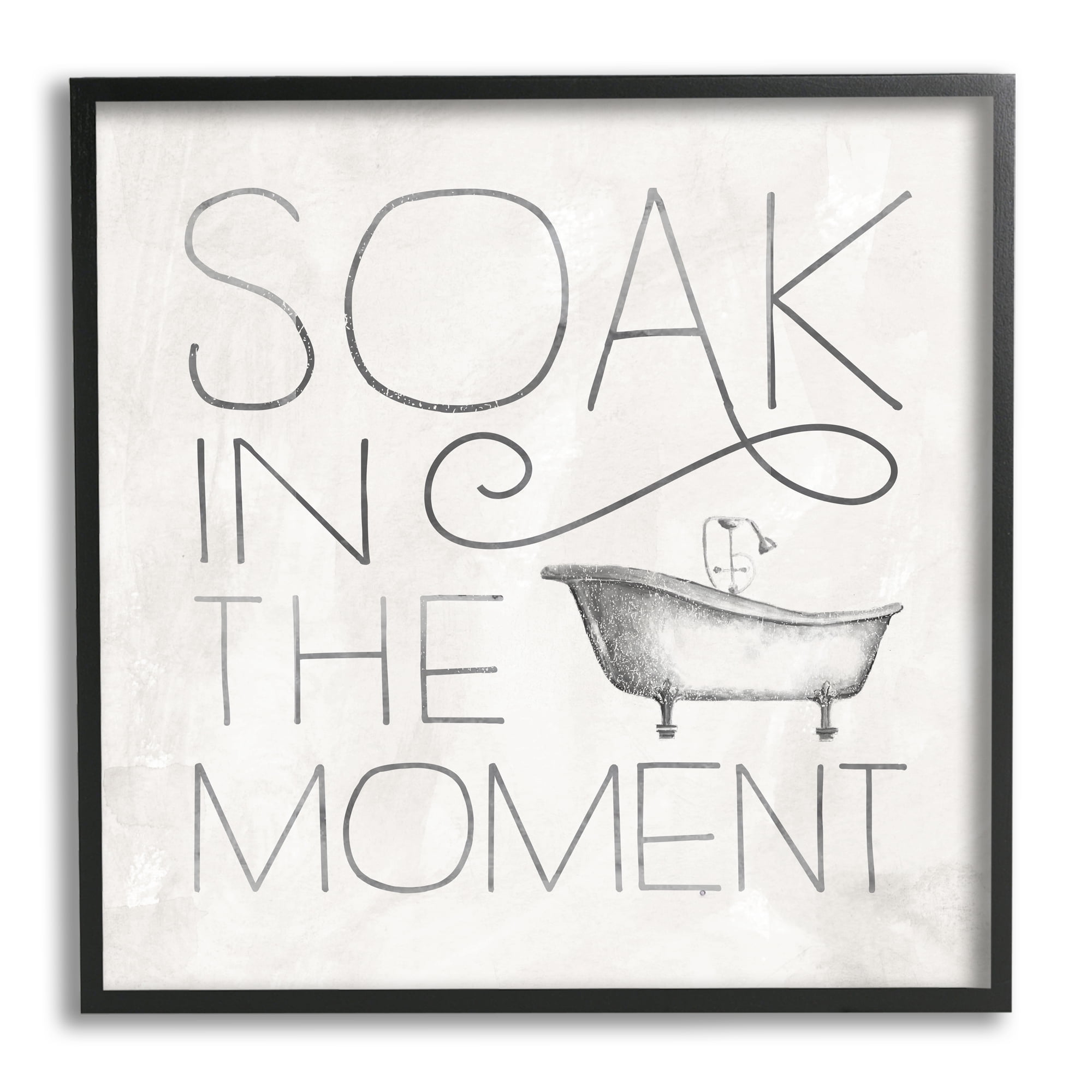 Vintage Bathroom Soak in the Moment Phrase Typography Framed Art Print Wall Art, 17x17