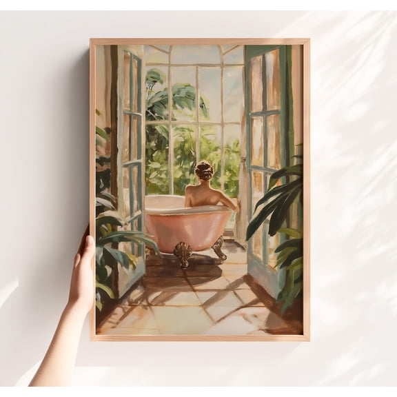 Vintage Bathroom Spa Bathtub Relaxing Farmhouse Wall Decor, Stretched Canvas 8x10in