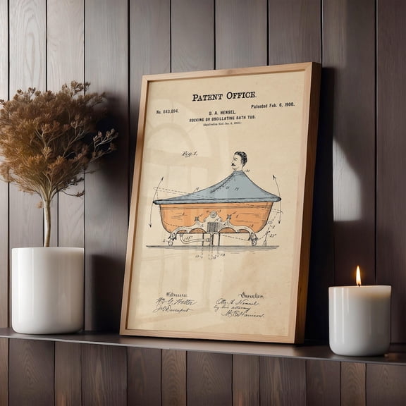 Vintage Bathroom Wall Art, Antique Bathtub Illustration, Historical Invention Print, Quirky Poster Unframed Paper Print