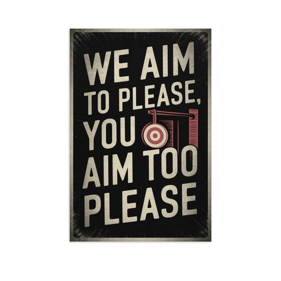 Vintage Bathroom Wall Art Featuring Urinal And We Aim to Please Humorous Bathroom Message Print Poster