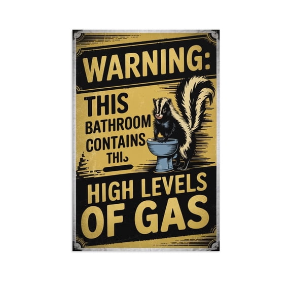 Vintage Bathroom Warning Poster with Skunk And High Gas Levels Design for Toilet Wall Art Print Poster