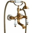 thumbnail image 1 of Vintage Bathtub Mixer With Blue And White Ceramic Dual Handles, Vintage Bathtub Mixer With Brass Shower Faucet, Bathtub Faucet With Brass Manual Shower, 1 of 5