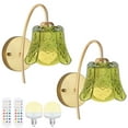 thumbnail image 1 of Vintage Battery Operated Wall Sconce with Flower lampshade,Rechargeable Battery Powered Wall Lights,Wall lamp with 15 Colors for Bedroom Living Room Home Decor (Green Rose, 2 Light Battery Operated), 1 of 9