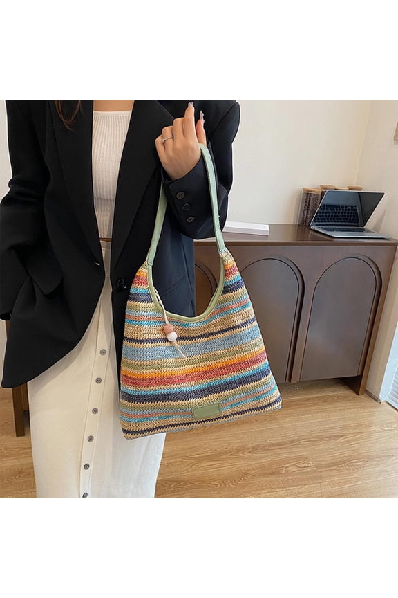 Vintage Beach Bag,Woven Tote Bag Womens Purse,Women Straw Shoulder Bag,Large Rattan Woven Totes,Summer Travel Beach Handbag Handmade Top Handle Purse,Hobo Bags,Woven Tote Bag Crochet Shoulder Bag