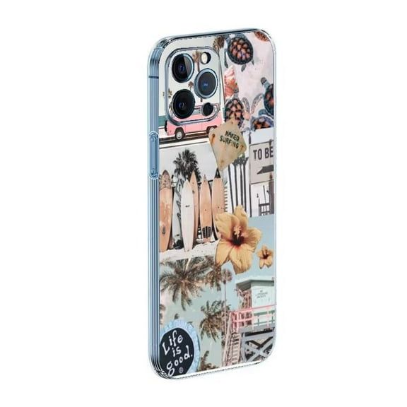 Vintage Beach Case Compatible with iPhone 14 Happy Collage Life Outer Sea Summer Side Striped Soft Phone Shockproof Cover