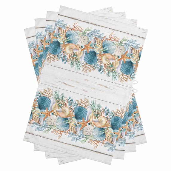 Vintage Beach Coastal Kitchen Towels Set of 4, Water Absorbent Dish Towel, Nautical Shell Starfish Coral Summer Decorative Hand Towels - Quick Drying Cloth for Cooking Baking, 18x28 Inch
