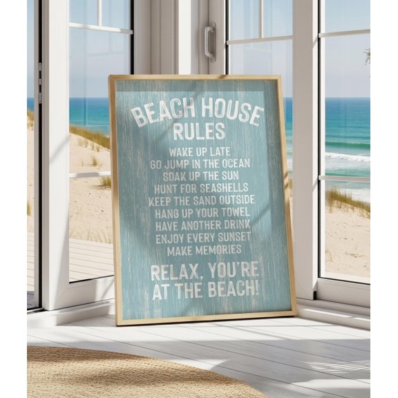 Vintage Beach House Rules Ocean Blue Outdoor Patio Decor Home Decor Office Wall Art