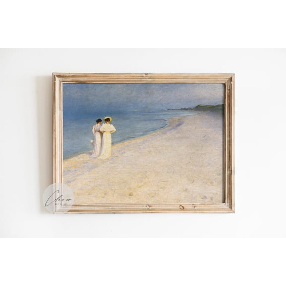 Vintage Beach Ladies, Elegant Seaside Stroll Art, Romantic Coastal Wall Decor For Classic Art Lovers, Summer Wall Prints Home Decor #257, Unframed Canvas Size 24x36